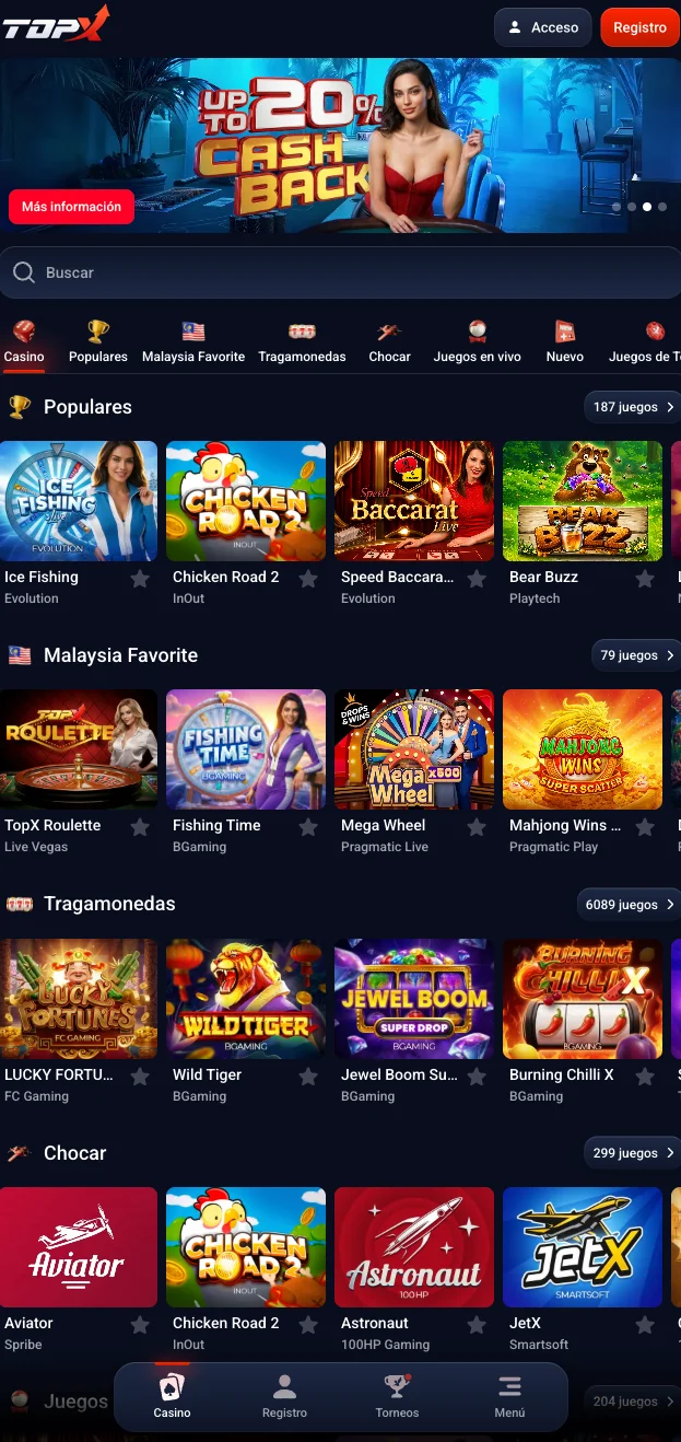 Juego Móvil en TopX Casino